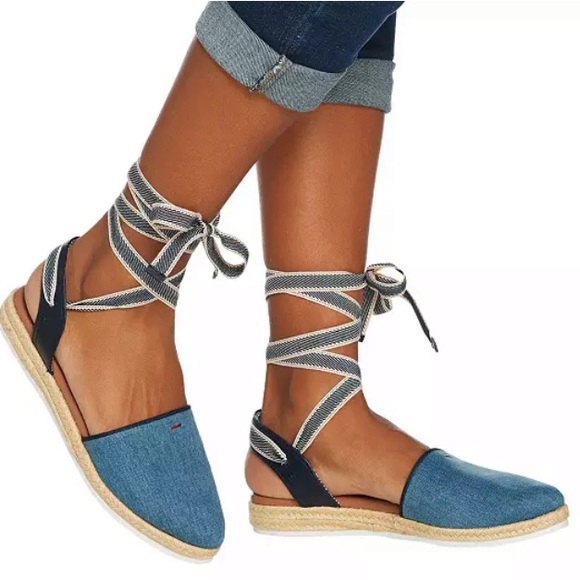 Ellen Degeneres Shoes - ELLEN DEGENERES LACE UP DENIM ESPADRILLES